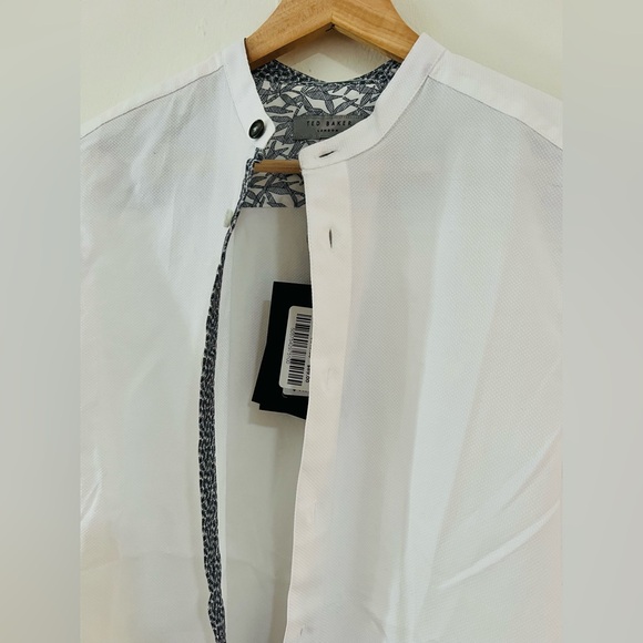Ted Baker NWT Mens Short Sleeve Button Up Grandad Collar in White Size 1 / XS - Picture 5 of 9